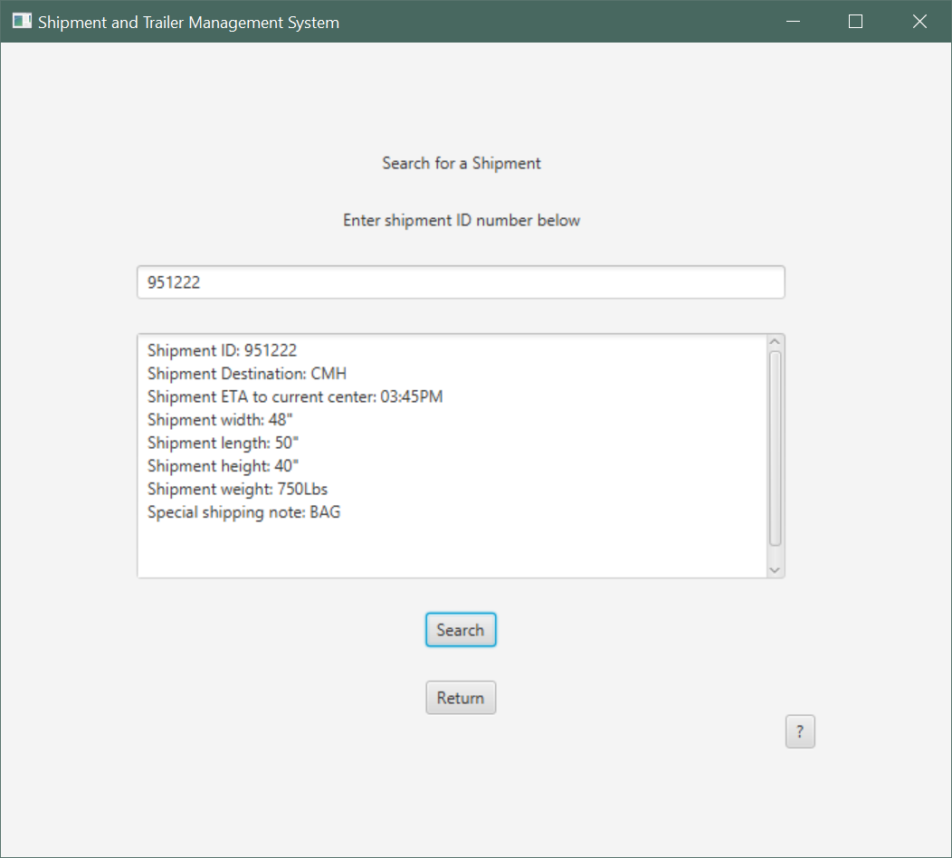 Search for Shipment Example