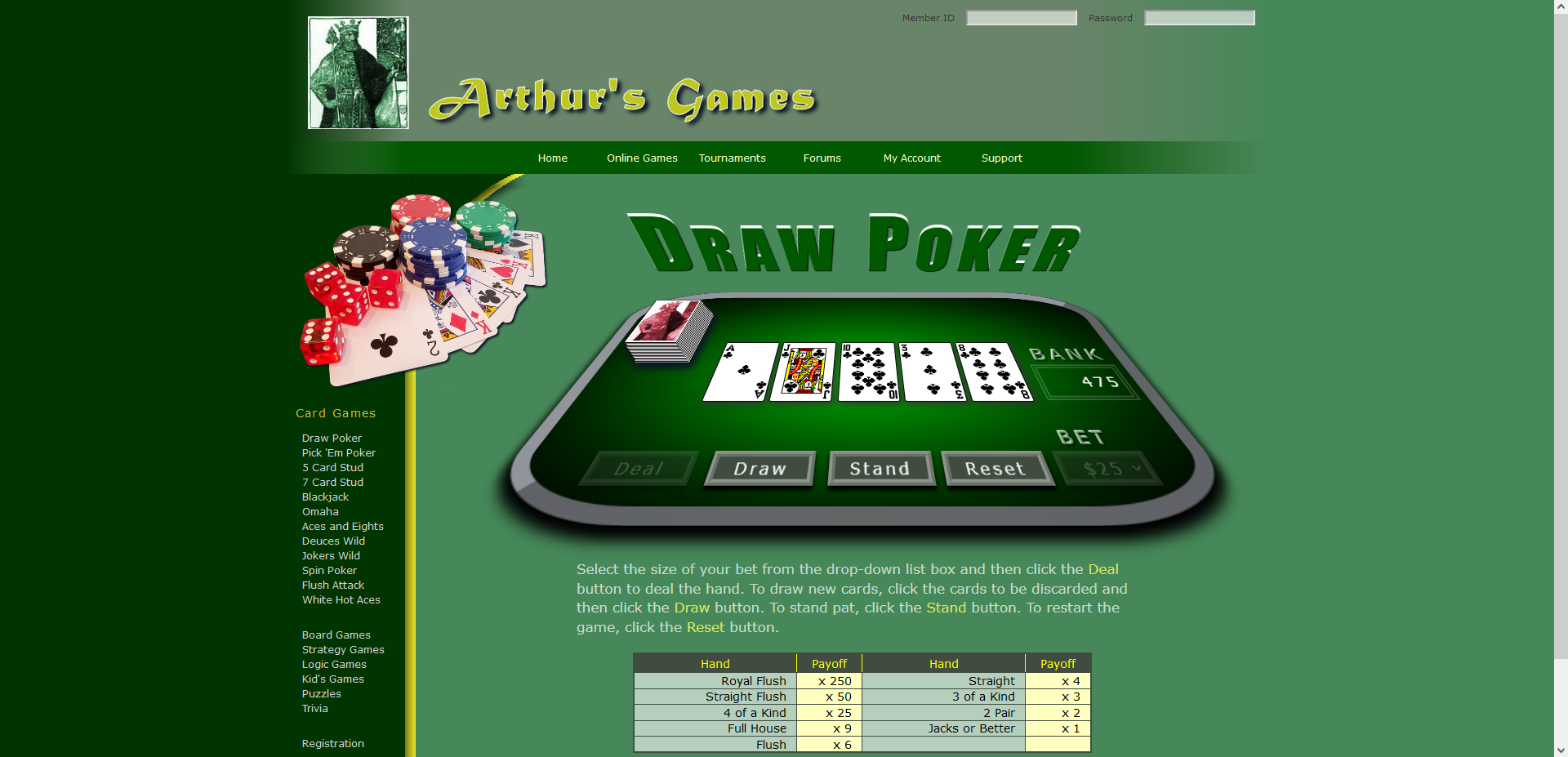 Arthur Games Draw Poker Example