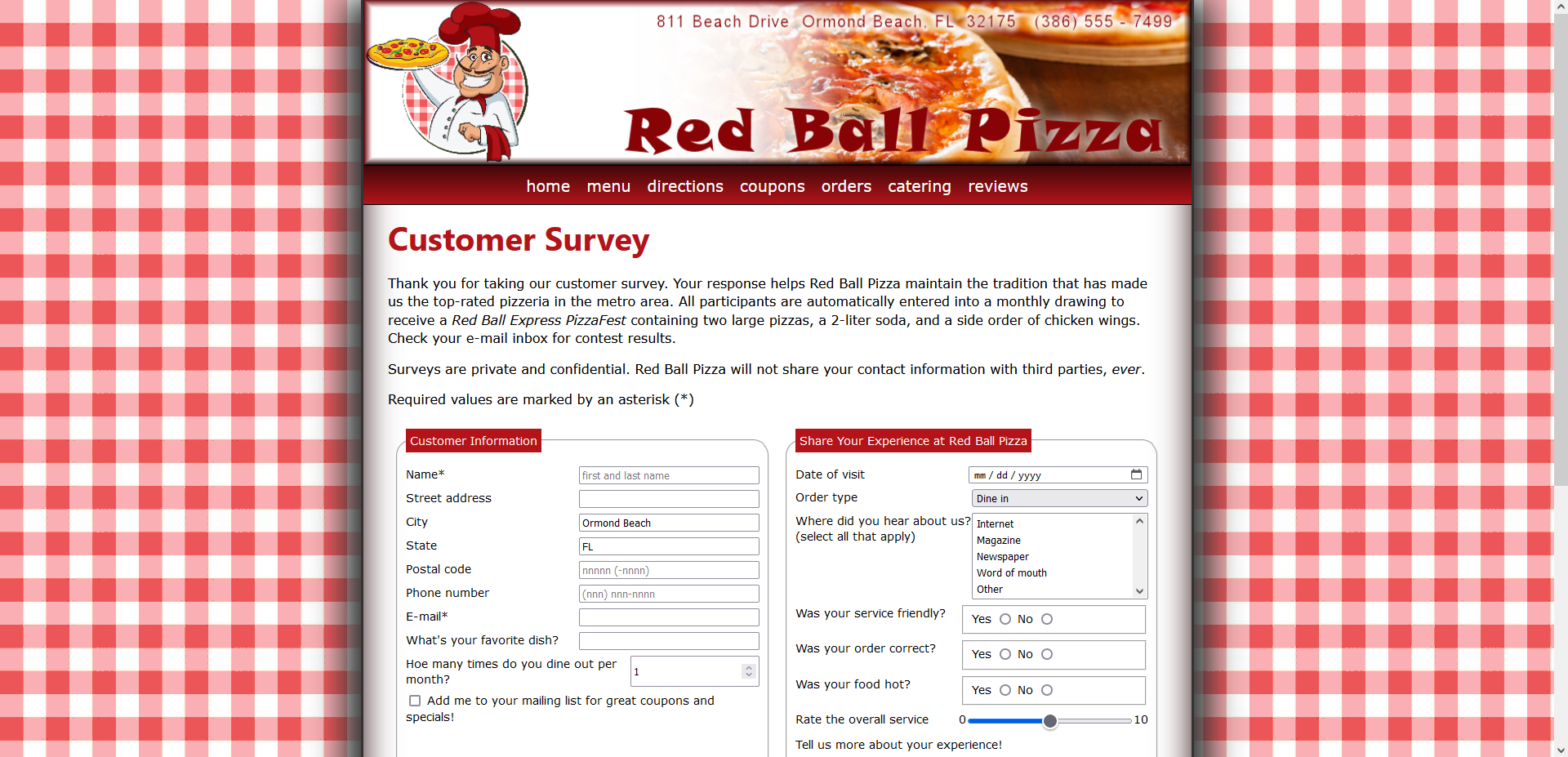 Red Ball Pizza Survey